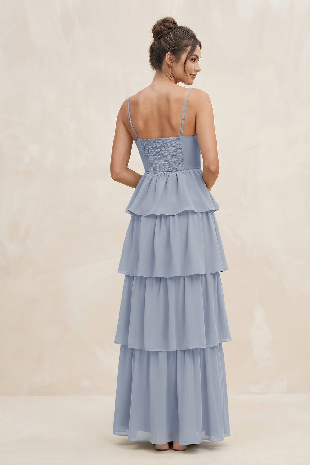 Cami Strap Tiered A-Line Chiffon Bridesmaid Dress in Twilight