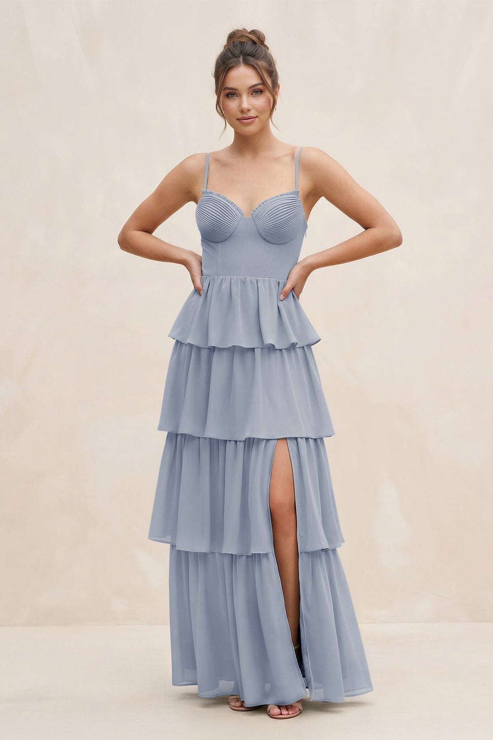 Cami Strap Tiered A-Line Chiffon Bridesmaid Dress in Twilight