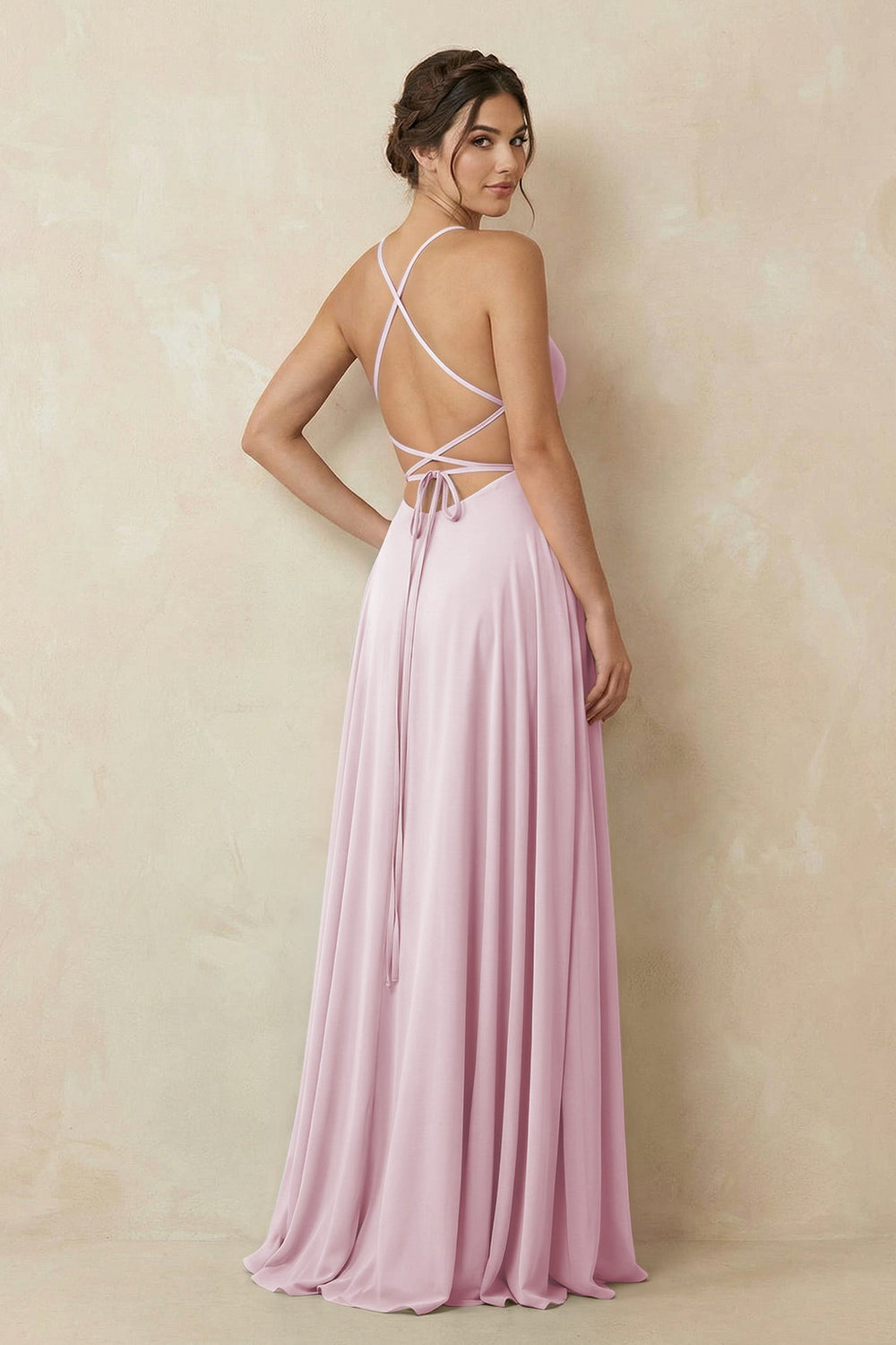 A-Line Chiffon Bridesmaid Dress With Slit in Candy Pink