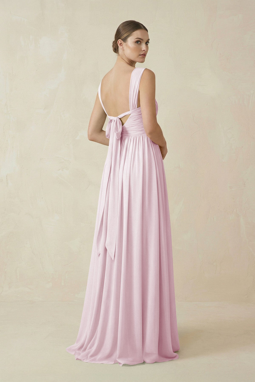 A-Line Pleated Chiffon Long Bridesmaid Dress in Candy Pink