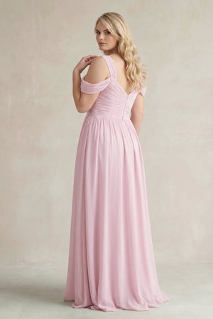 Candy Pink Off-the-Shoulder A-Line Chiffon Bridesmaid Dress With Slit (2) [sizeplus] | KISSBRIDAL