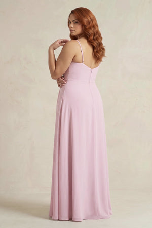 Candy Pink Sheath Cami Strap Ruched Chiffon Bridesmaid Dress (2) [sizeplus] | KISSBRIDAL