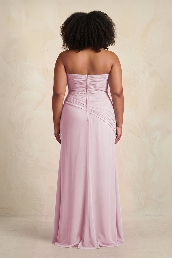 Candy Pink Sheath Chiffon Strapless Pleated Bridesmaid Dress (4) [sizeplus] | KISSBRIDAL
