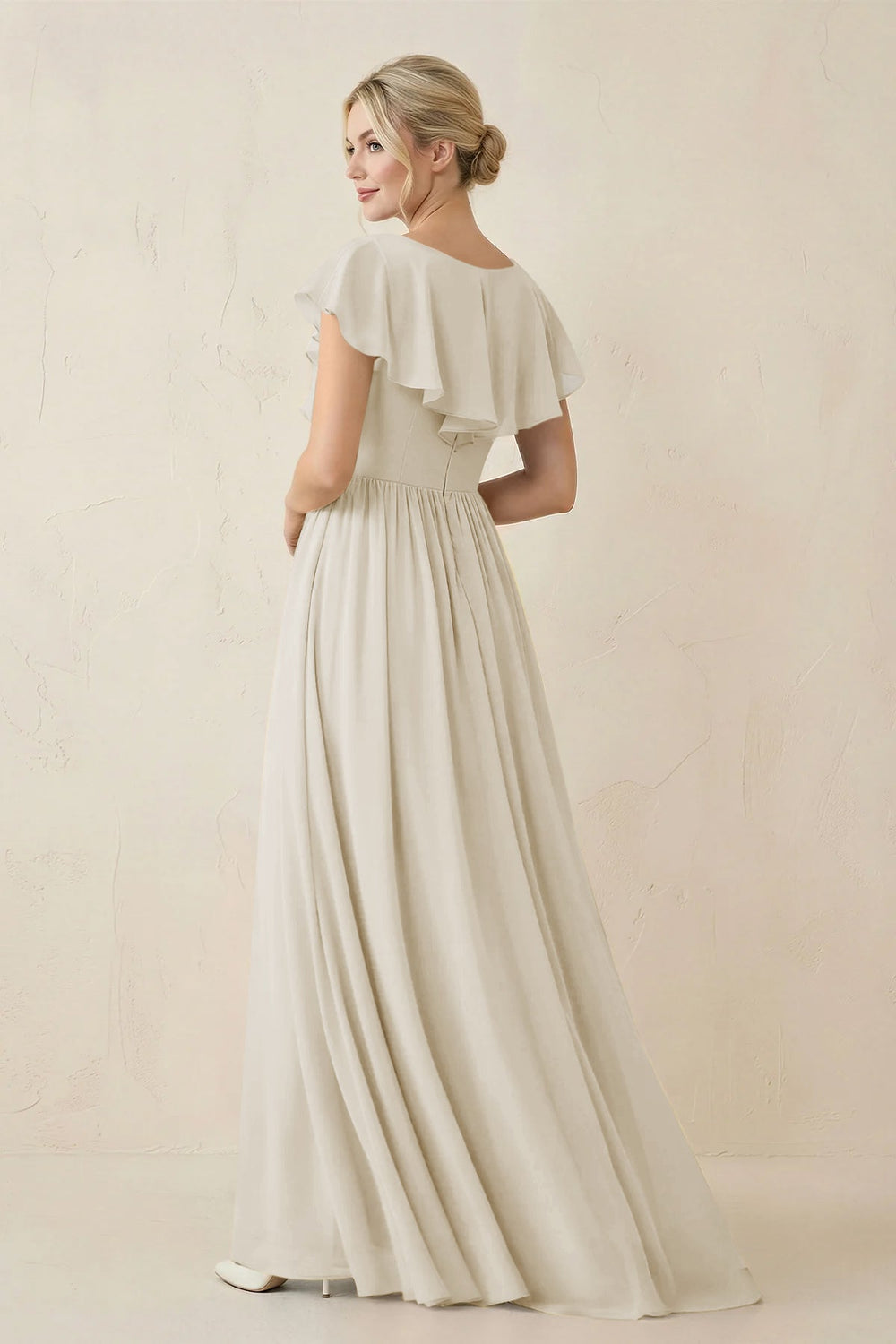 Cap Sleeve A-Line Ruffled Chiffon Bridesmaid Dress in Dove Gray