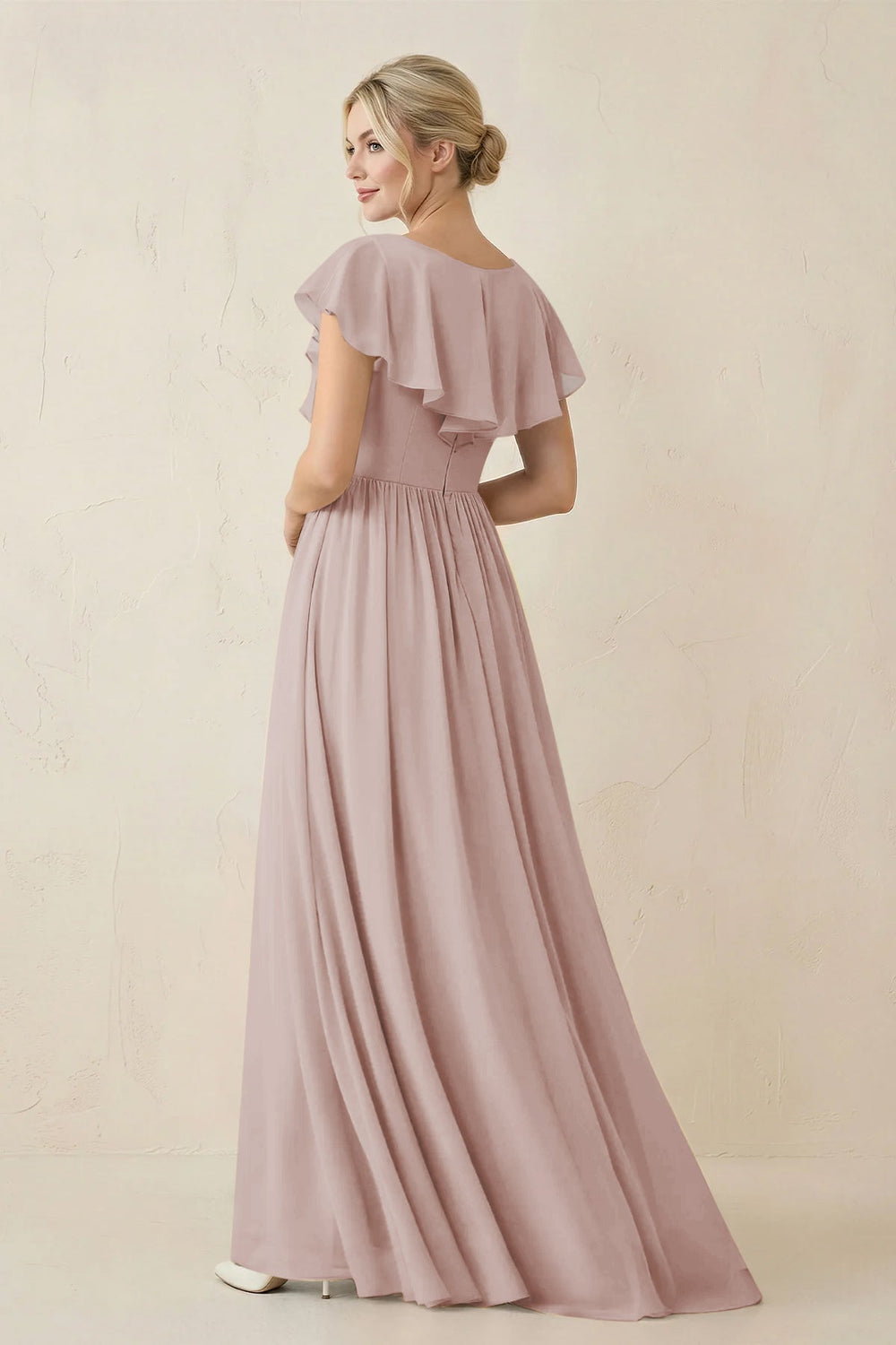 Cap Sleeve A-Line Ruffled Chiffon Bridesmaid Dress in Toffee