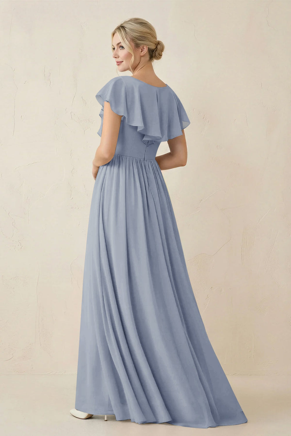 Cap Sleeve A-Line Ruffled Chiffon Bridesmaid Dress in Twilight