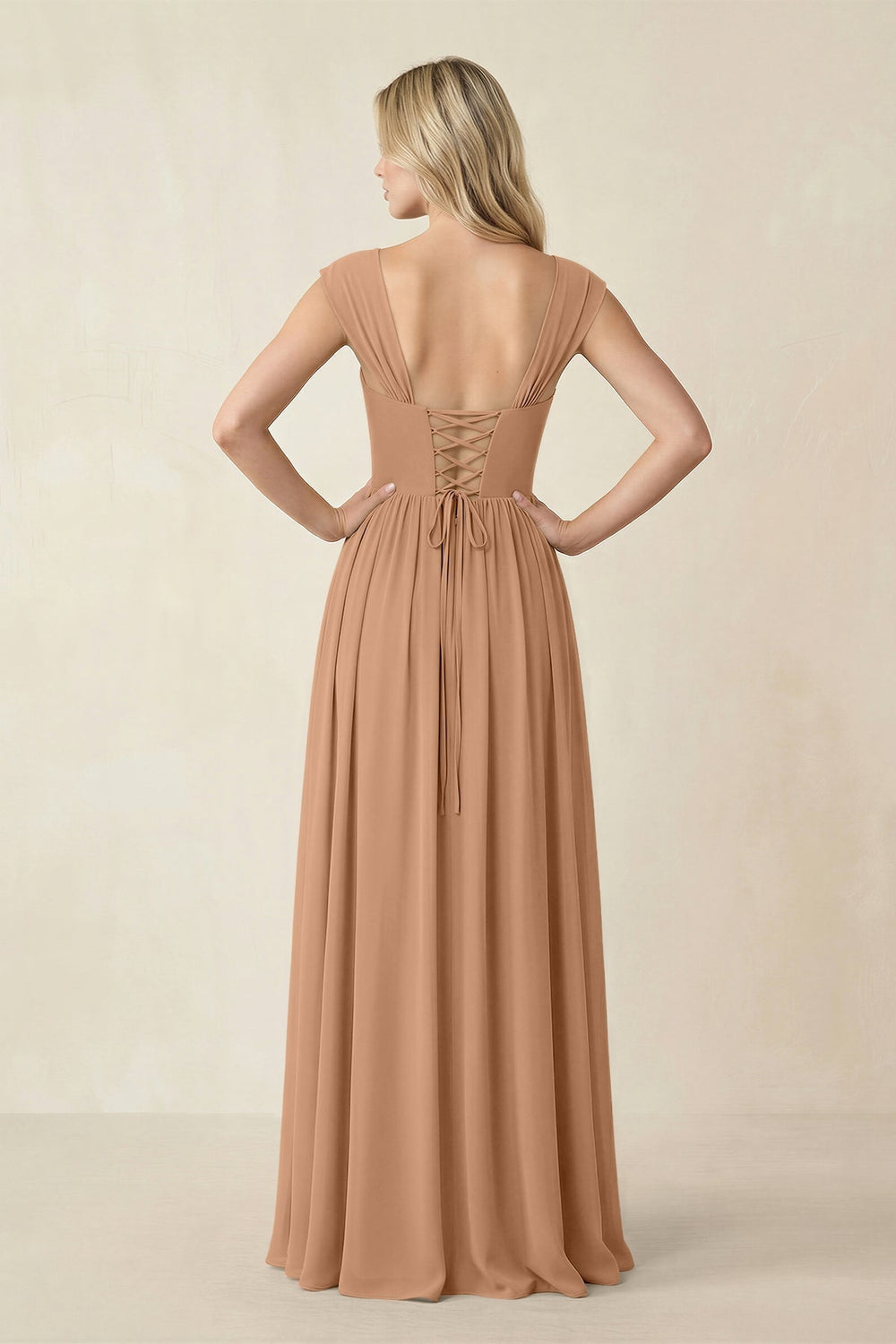 Cap Sleeve Corset A-Line Chiffon Bridesmaid Dress in Bronzer