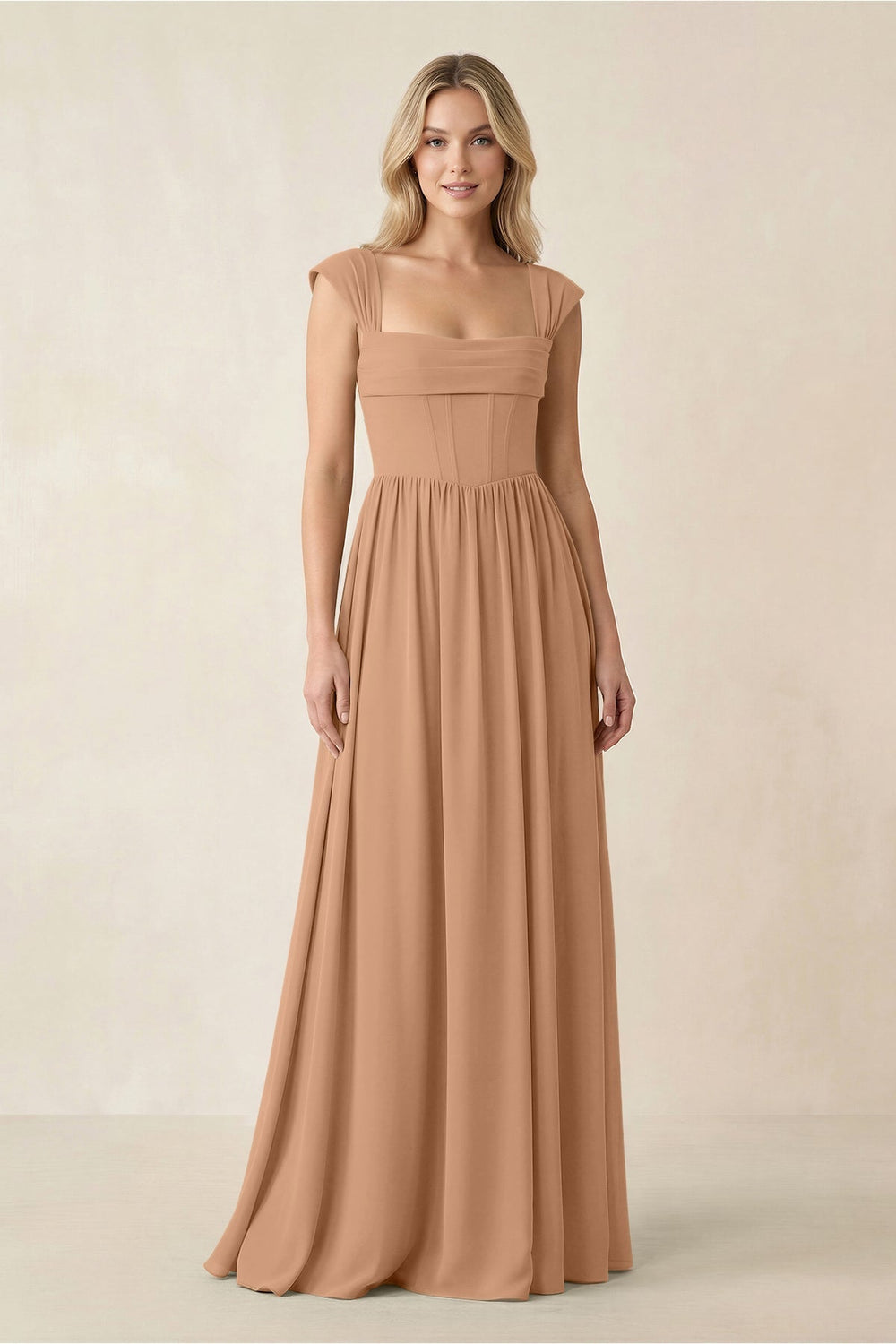 Cap Sleeve Corset A-Line Chiffon Bridesmaid Dress in Bronzer