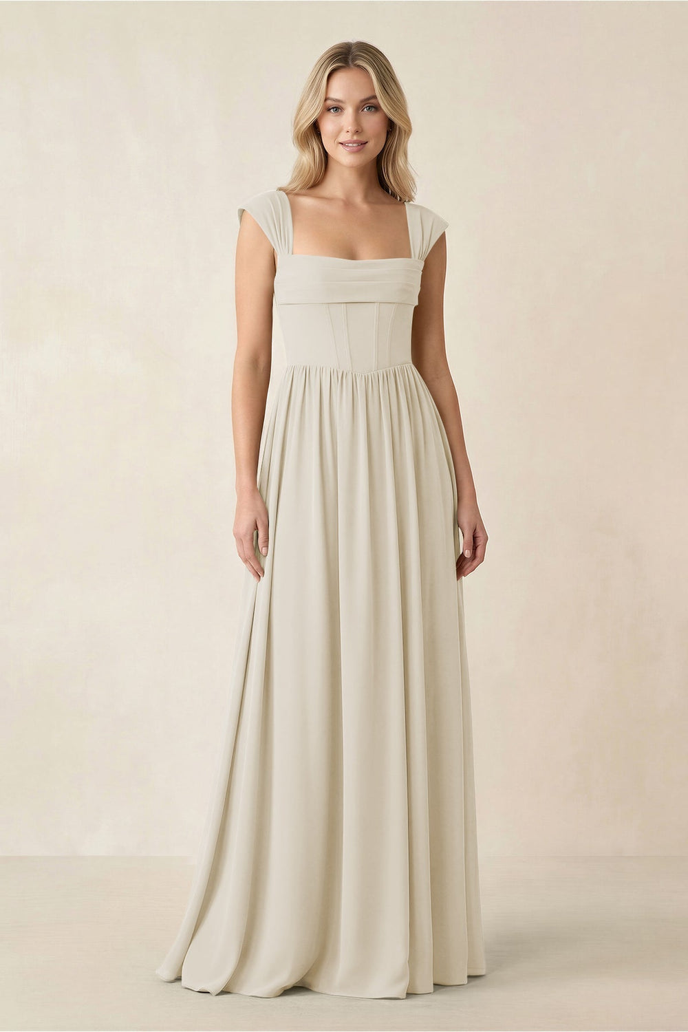 Cap Sleeve Corset A-Line Chiffon Bridesmaid Dress in Dove Gray