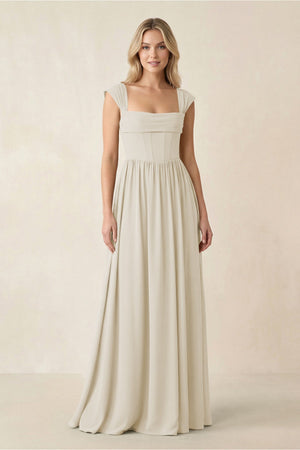 Cap Sleeve Corset A - Line Chiffon Bridesmaid Dress in Dove Gray - KISS BRIDAL Bridesmaid Dresses