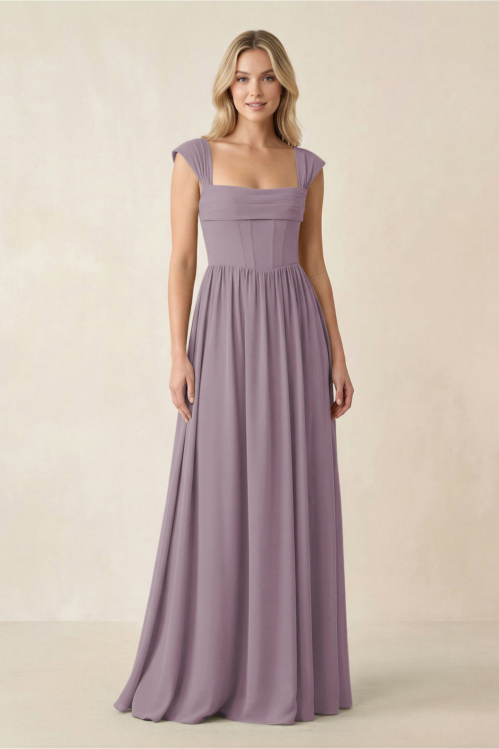 Cap Sleeve Corset A-Line Chiffon Bridesmaid Dress in Dusk