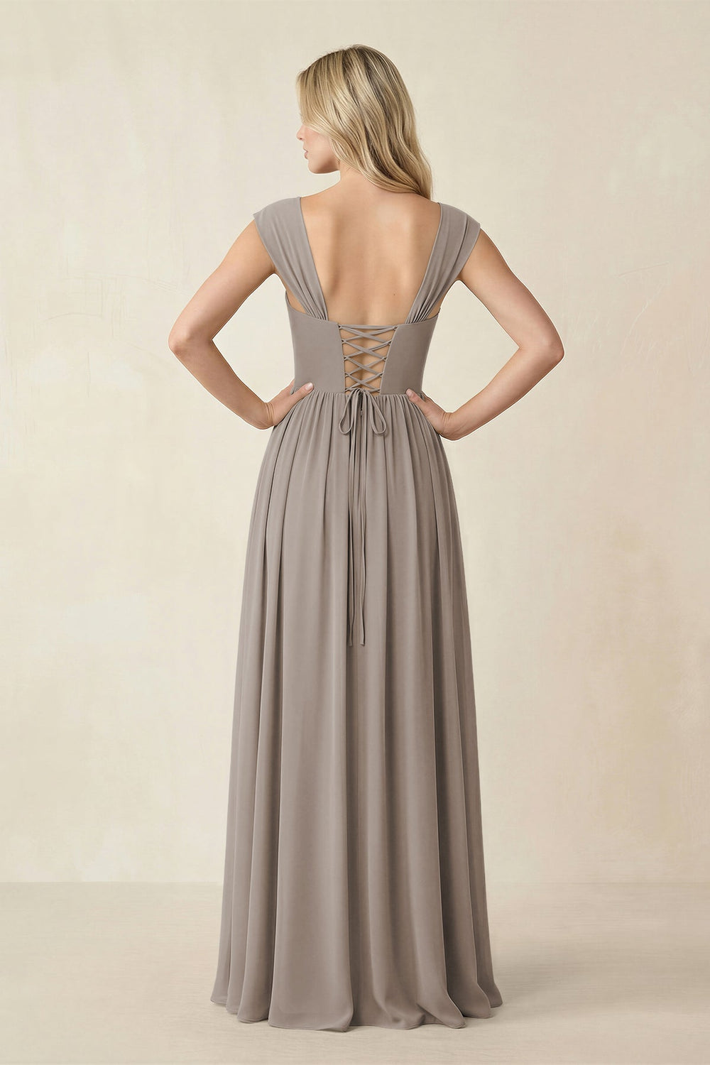 Cap Sleeve Corset A-Line Chiffon Bridesmaid Dress in Frost