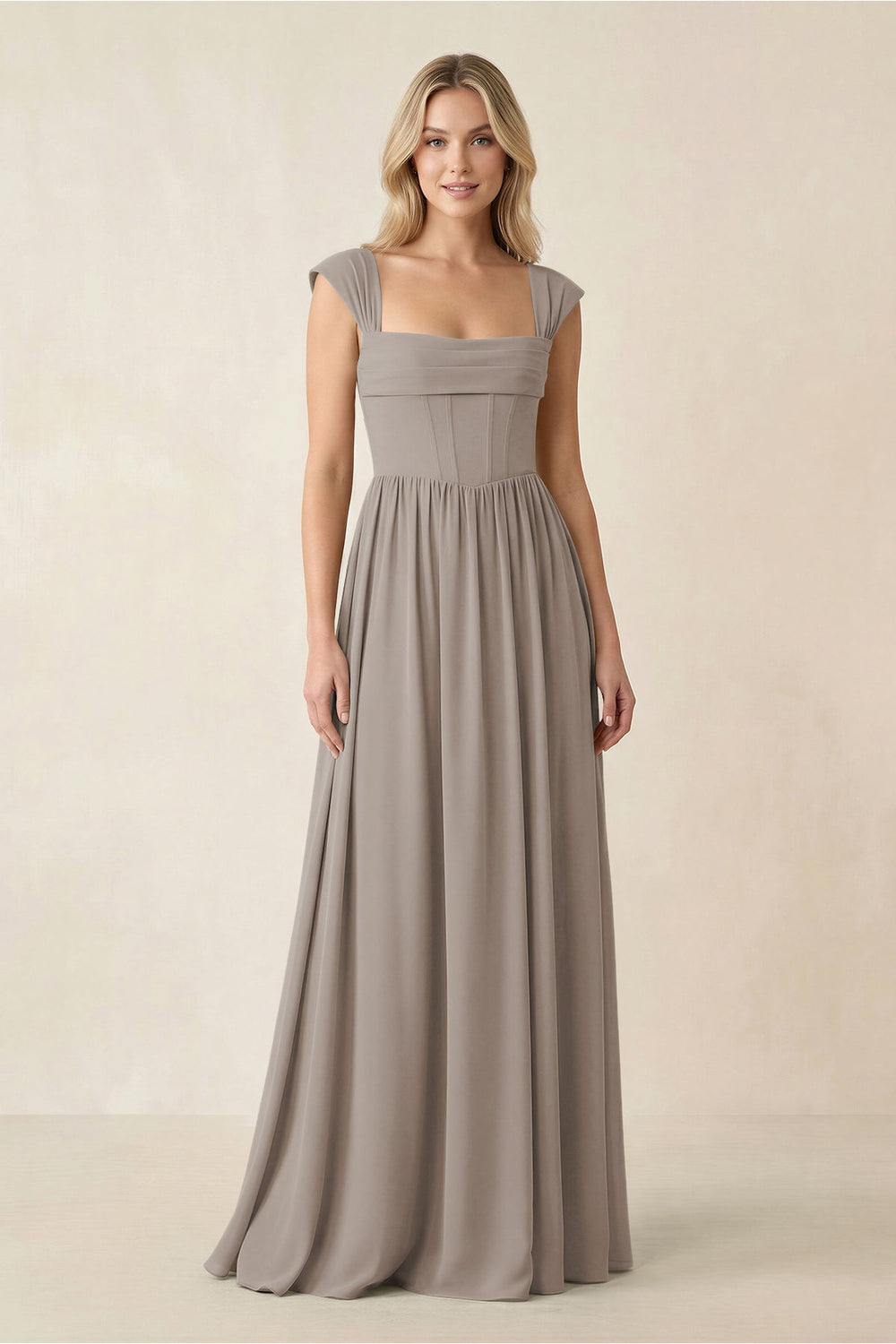 Cap Sleeve Corset A-Line Chiffon Bridesmaid Dress in Frost