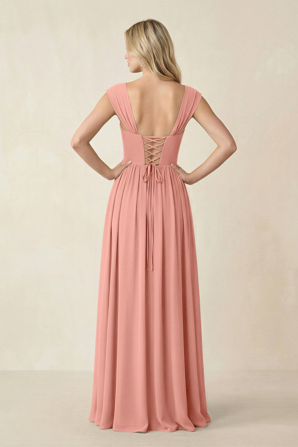 Cap Sleeve Corset A-Line Chiffon Bridesmaid Dress in Rosette