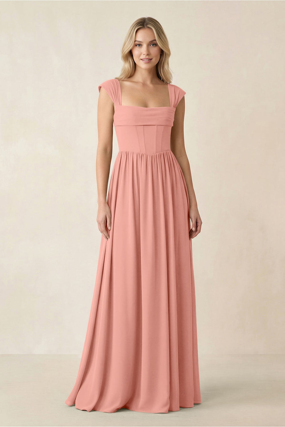 Cap Sleeve Corset A-Line Chiffon Bridesmaid Dress in Rosette