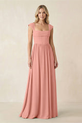 Cap Sleeve Corset A-Line Chiffon Bridesmaid Dress in Rosette | KISSBRIDAL