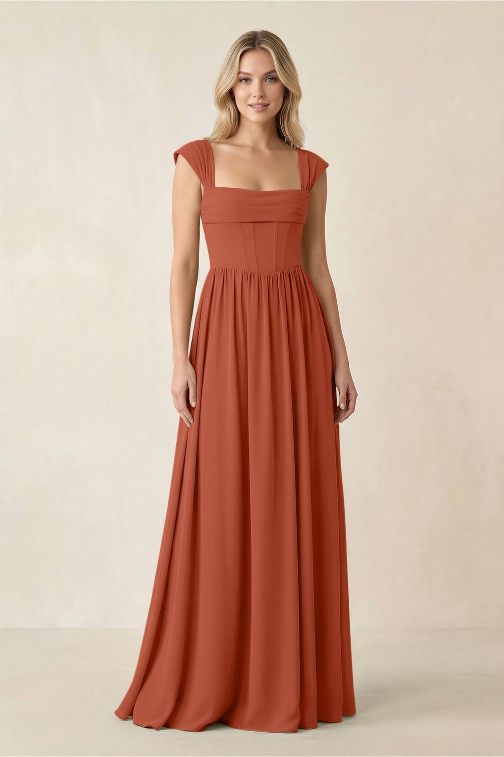 Cap Sleeve Corset A-Line Chiffon Bridesmaid Dress in Spice