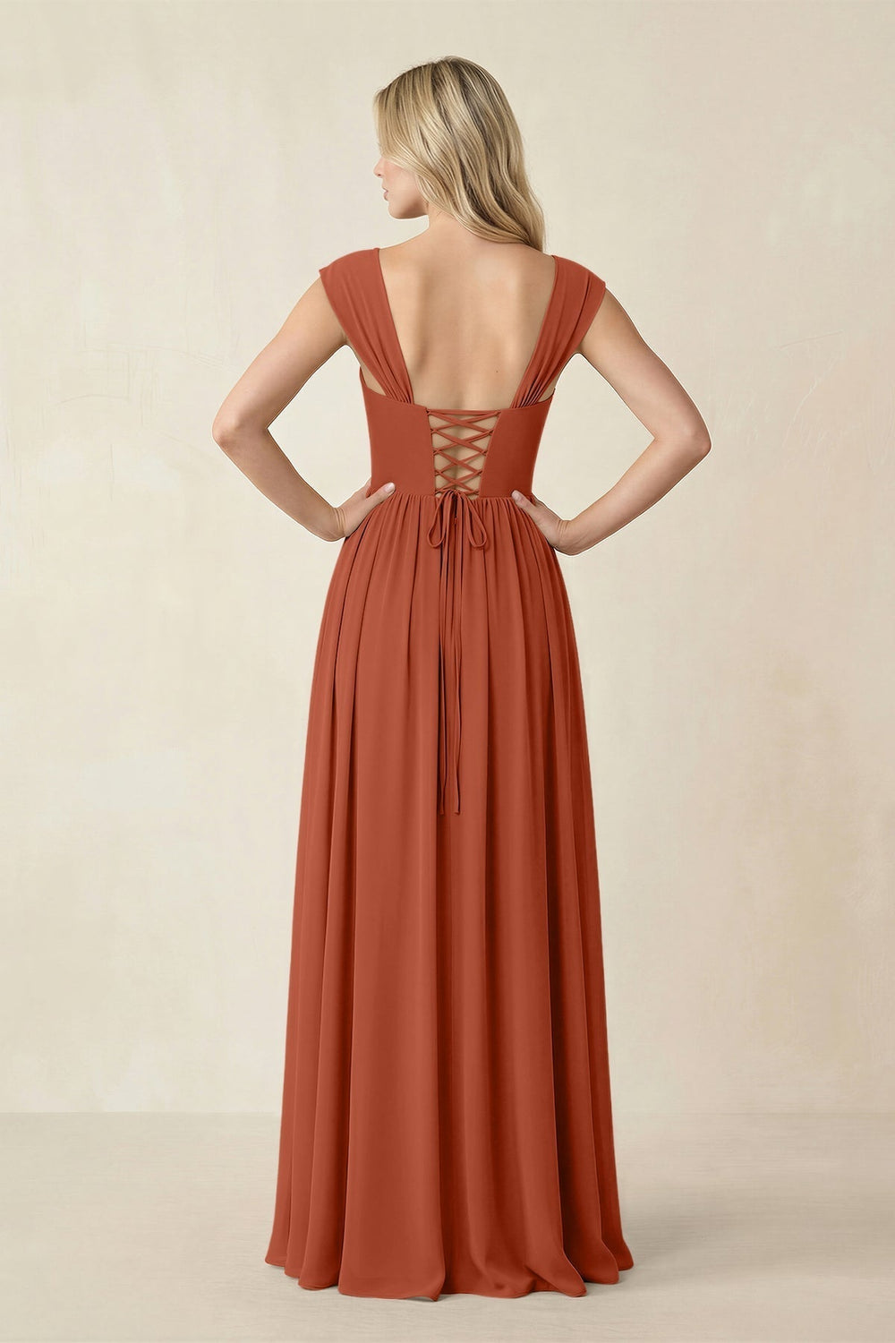 Cap Sleeve Corset A-Line Chiffon Bridesmaid Dress in Spice