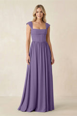 Cap Sleeve Corset A-Line Chiffon Bridesmaid Dress in Tahiti | KISSBRIDAL
