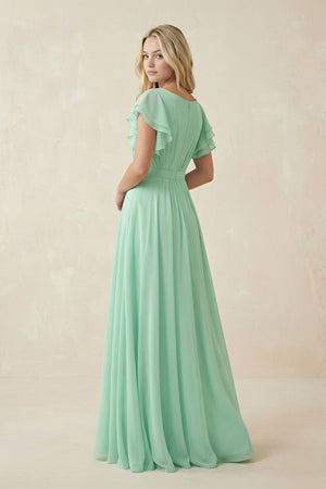 Cap Sleeve Ruffled A - Line Chiffon Bridesmaid Dress - KISS BRIDAL Bridesmaid Dresses