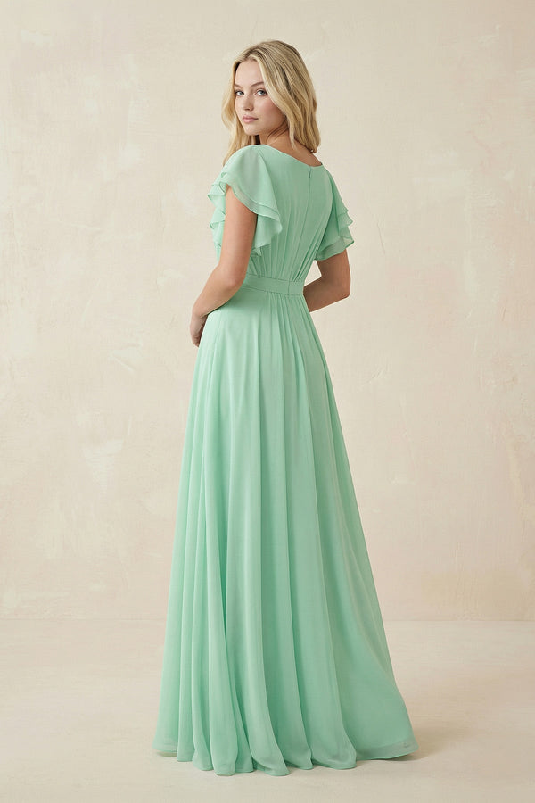 Cap Sleeve Ruffled A - Line Chiffon Bridesmaid Dress - KISS BRIDAL Bridesmaid Dresses