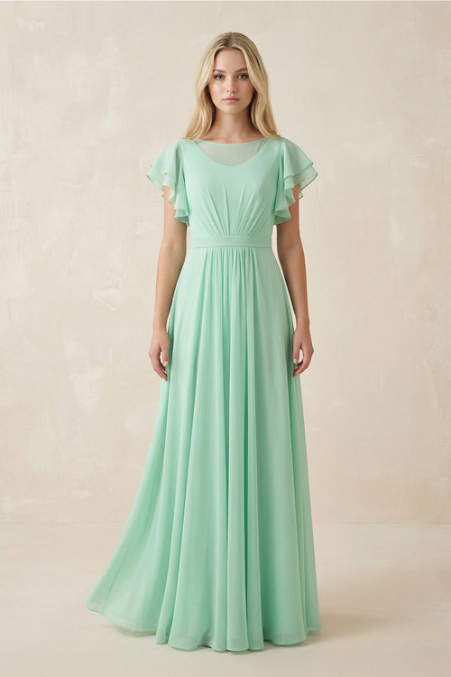 Cap Sleeve Ruffled A - Line Chiffon Bridesmaid Dress - KISS BRIDAL Bridesmaid Dresses