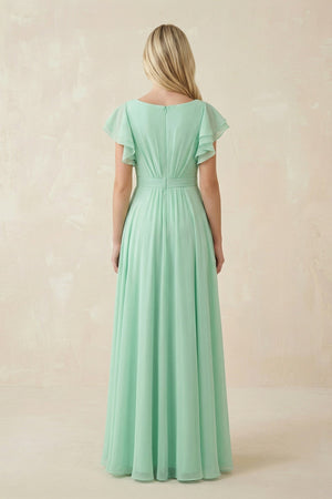 Cap Sleeve Ruffled A - Line Chiffon Bridesmaid Dress - KISS BRIDAL Bridesmaid Dresses
