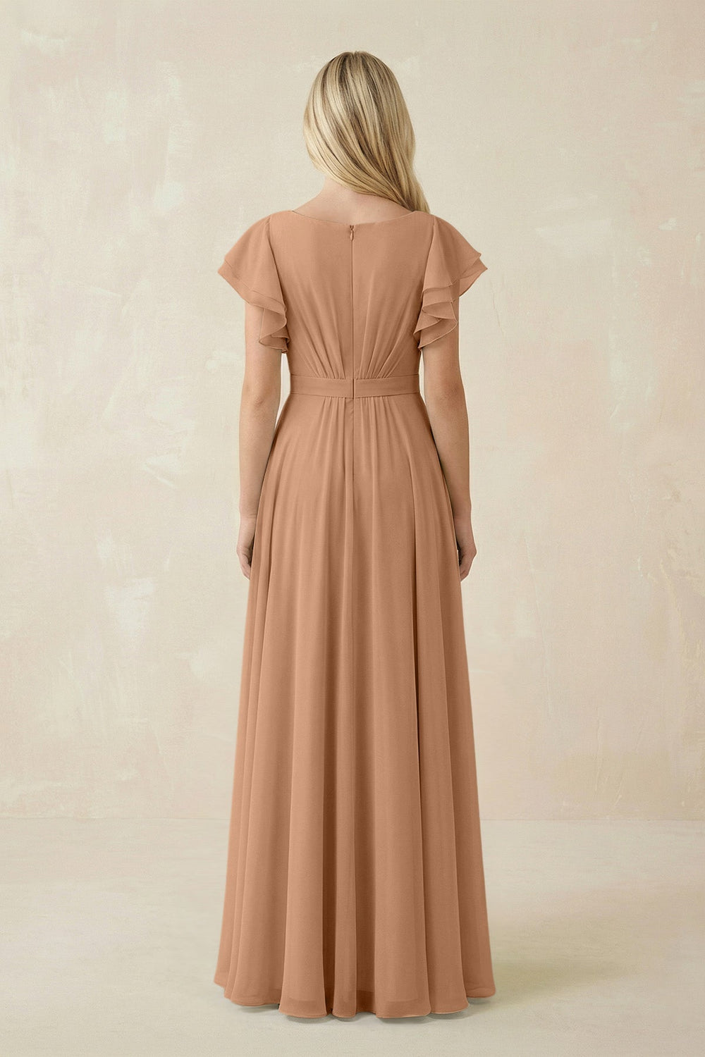 Cap Sleeve Ruffled A-Line Chiffon Bridesmaid Dress in Bronzer