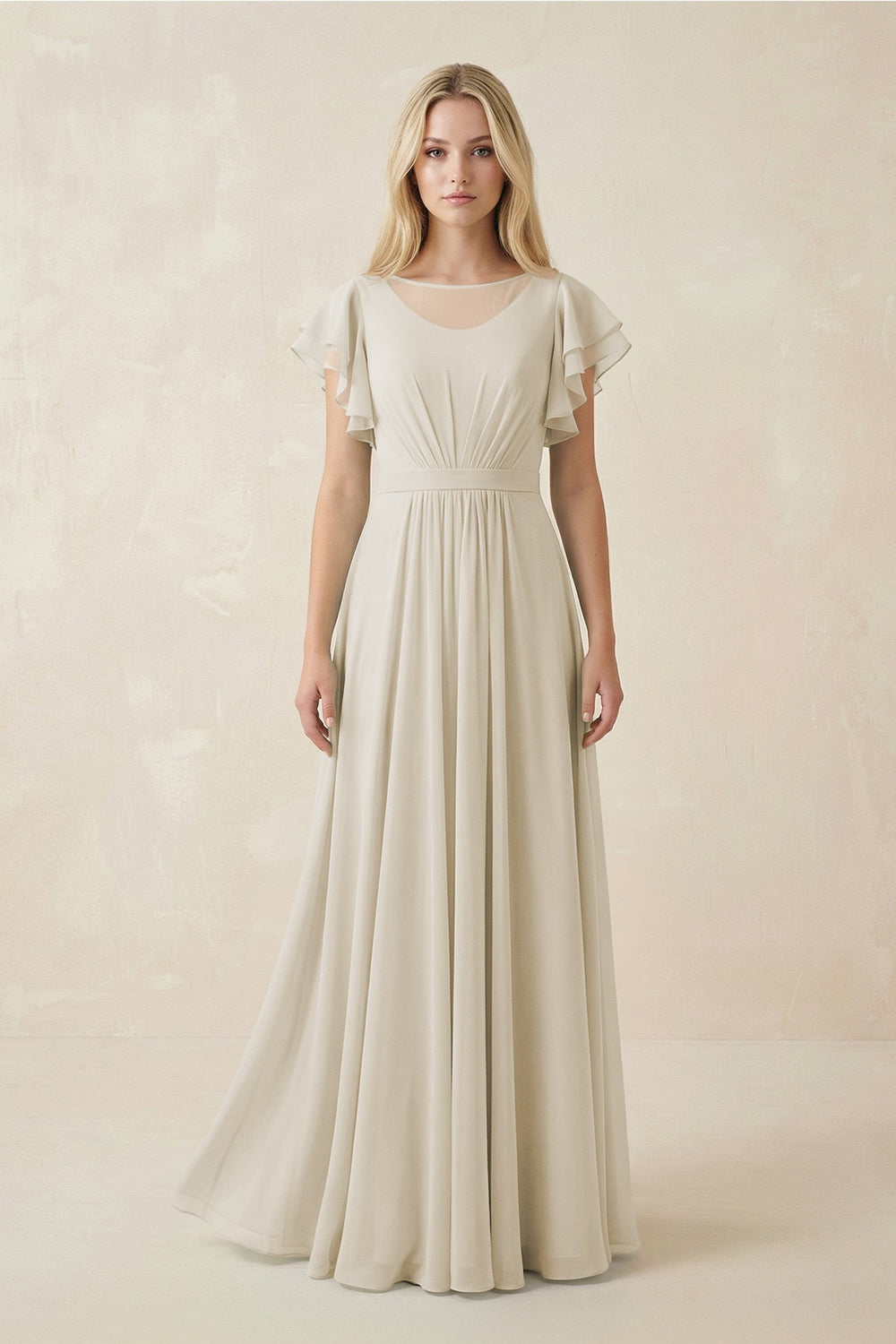 Cap Sleeve Ruffled A-Line Chiffon Bridesmaid Dress in Dove Gray