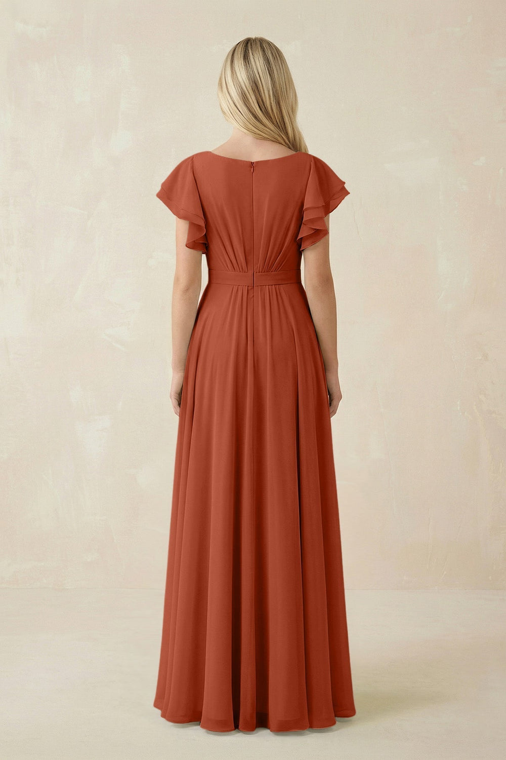 Cap Sleeve Ruffled A-Line Chiffon Bridesmaid Dress in Spice