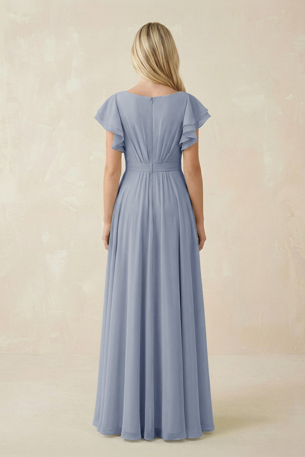 Cap Sleeve Ruffled A-Line Chiffon Bridesmaid Dress in Twilight