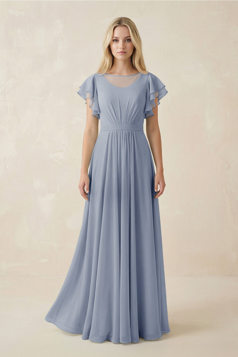 Cap Sleeve Ruffled A-Line Chiffon Bridesmaid Dress in Twilight