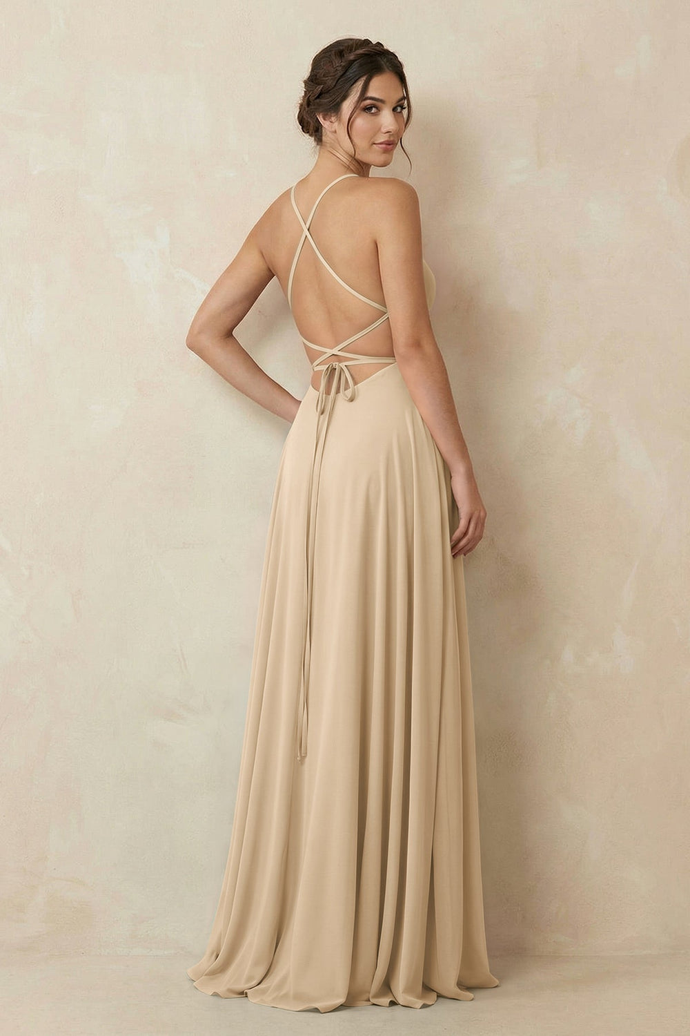 A-Line Chiffon Bridesmaid Dress With Slit in Champagne