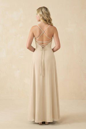 Champagne A-Line Chiffon Spaghetti Strap Bridesmaid Dress (2) | KISSBRIDAL