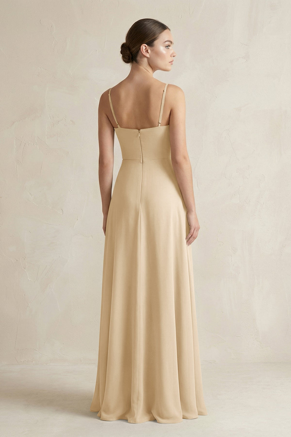 A-Line Chiffon Spaghetti Strap Bridesmaid Dress in Champagne