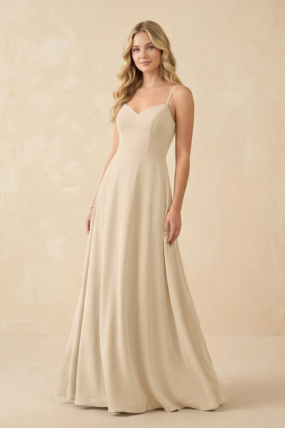 A-Line Chiffon Spaghetti Strap Bridesmaid Dress in Champagne