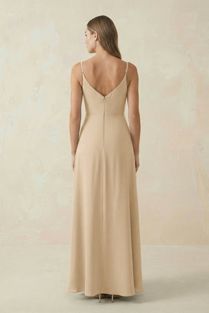 Champagne Cami Strap A-Line Chiffon Bridesmaid Dress (2) | KISSBRIDAL
