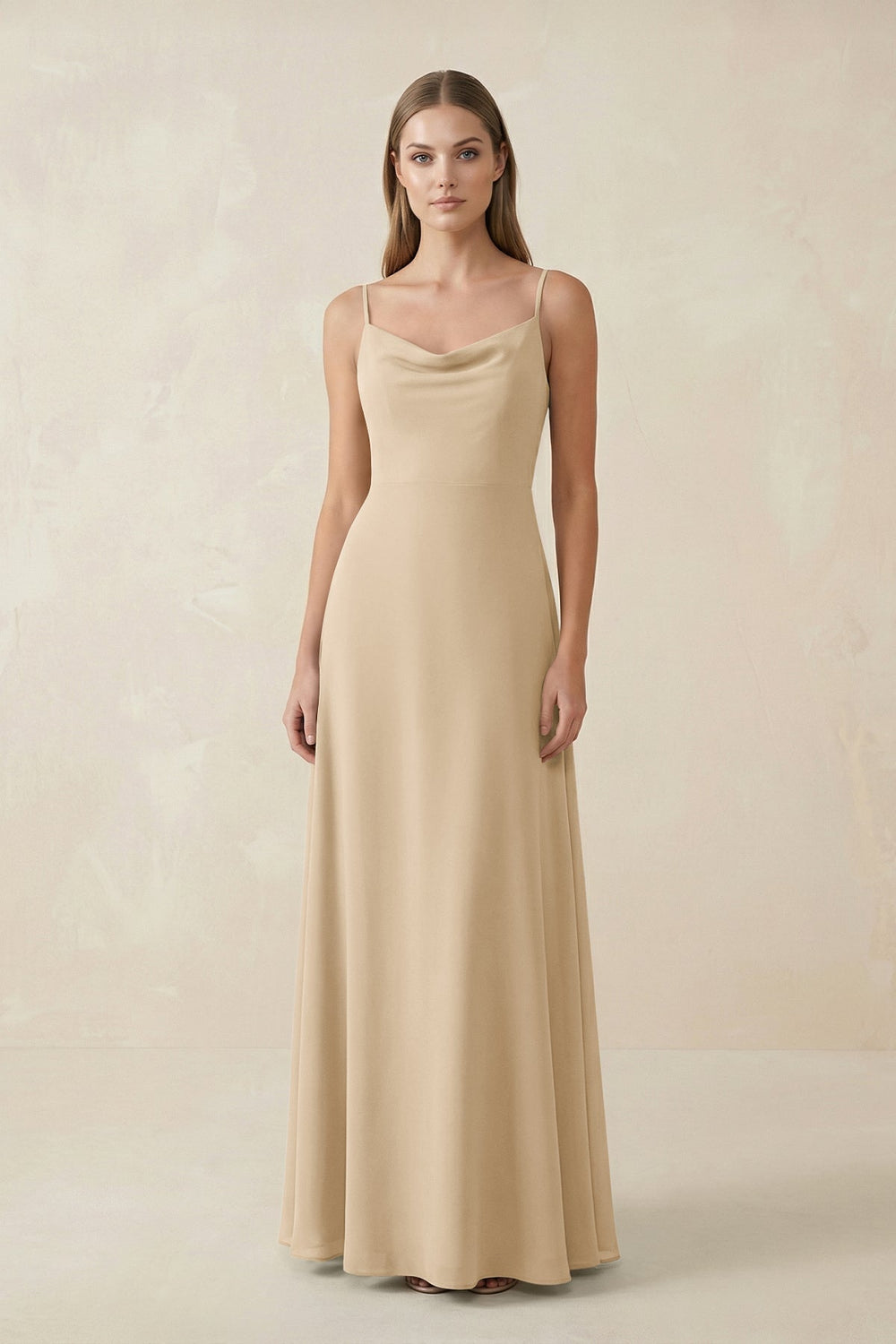 Cami Strap A-Line Chiffon Bridesmaid Dress in Champagne