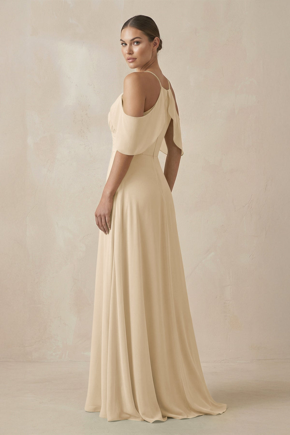 Chiffon A-Line Long Bridesmaid Dress in Champagne
