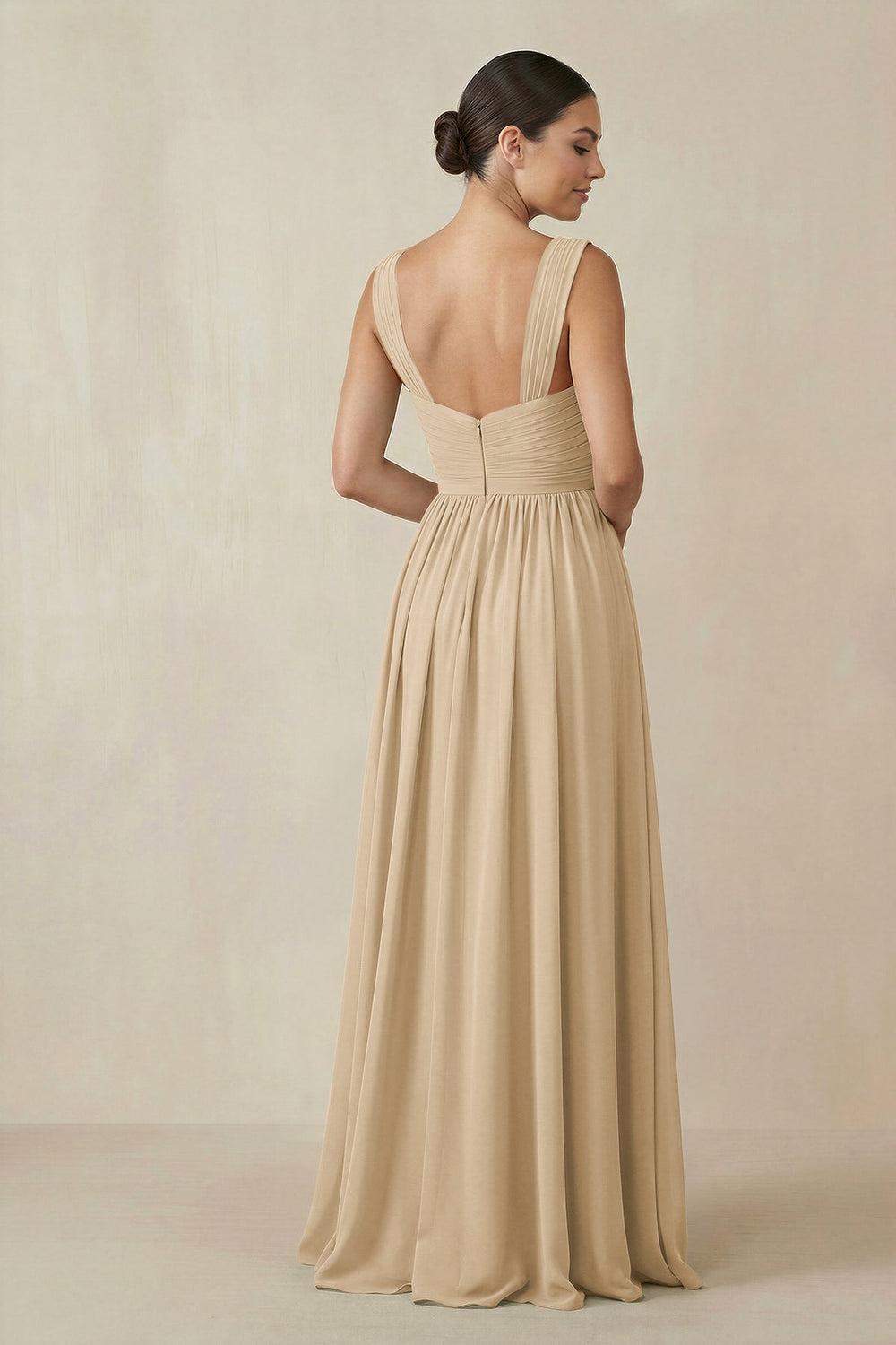 Chiffon A-Line Pleated Bridesmaid Dress in Champagne