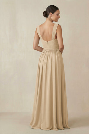 Champagne Chiffon A-Line Pleated Bridesmaid Dress (2) | KISSBRIDAL