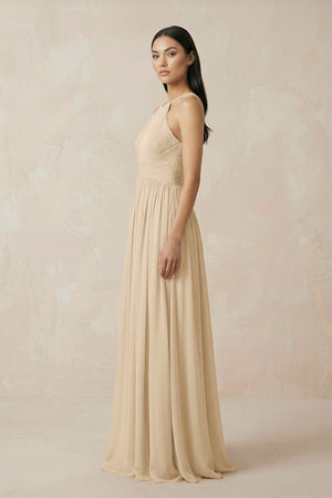Champagne Halter Neck A-Line Chiffon Bridesmaid Dress (4) | KISSBRIDAL