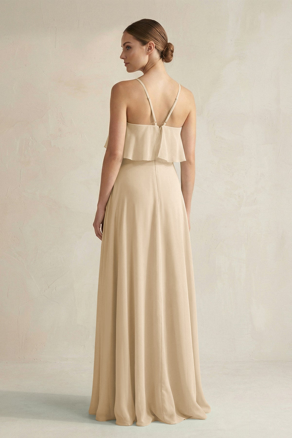 Halter Neck A-Line Chiffon Bridesmaid Dress with Keyhole in Champagne