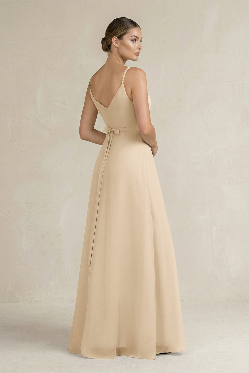 Ruched A-Line Chiffon Bridesmaid Dress with Slit in Champagne