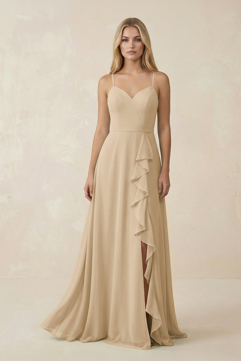 Ruffled Hem A-Line Chiffon Bridesmaid Dress in Champagne