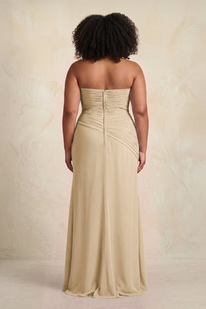 Champagne Sheath Chiffon Strapless Pleated Bridesmaid Dress (4) [sizeplus] | KISSBRIDAL