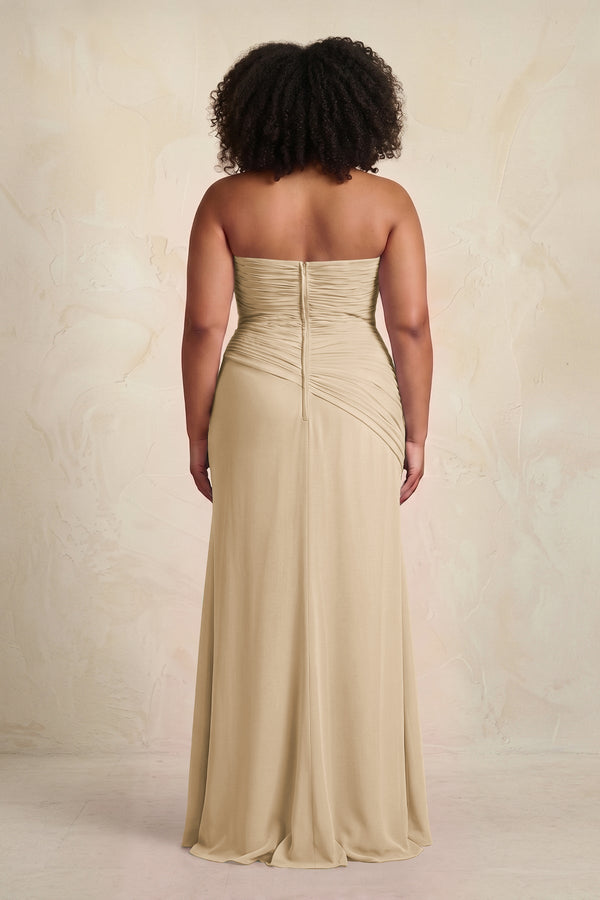 Champagne Sheath Chiffon Strapless Pleated Bridesmaid Dress (4) [sizeplus] | KISSBRIDAL