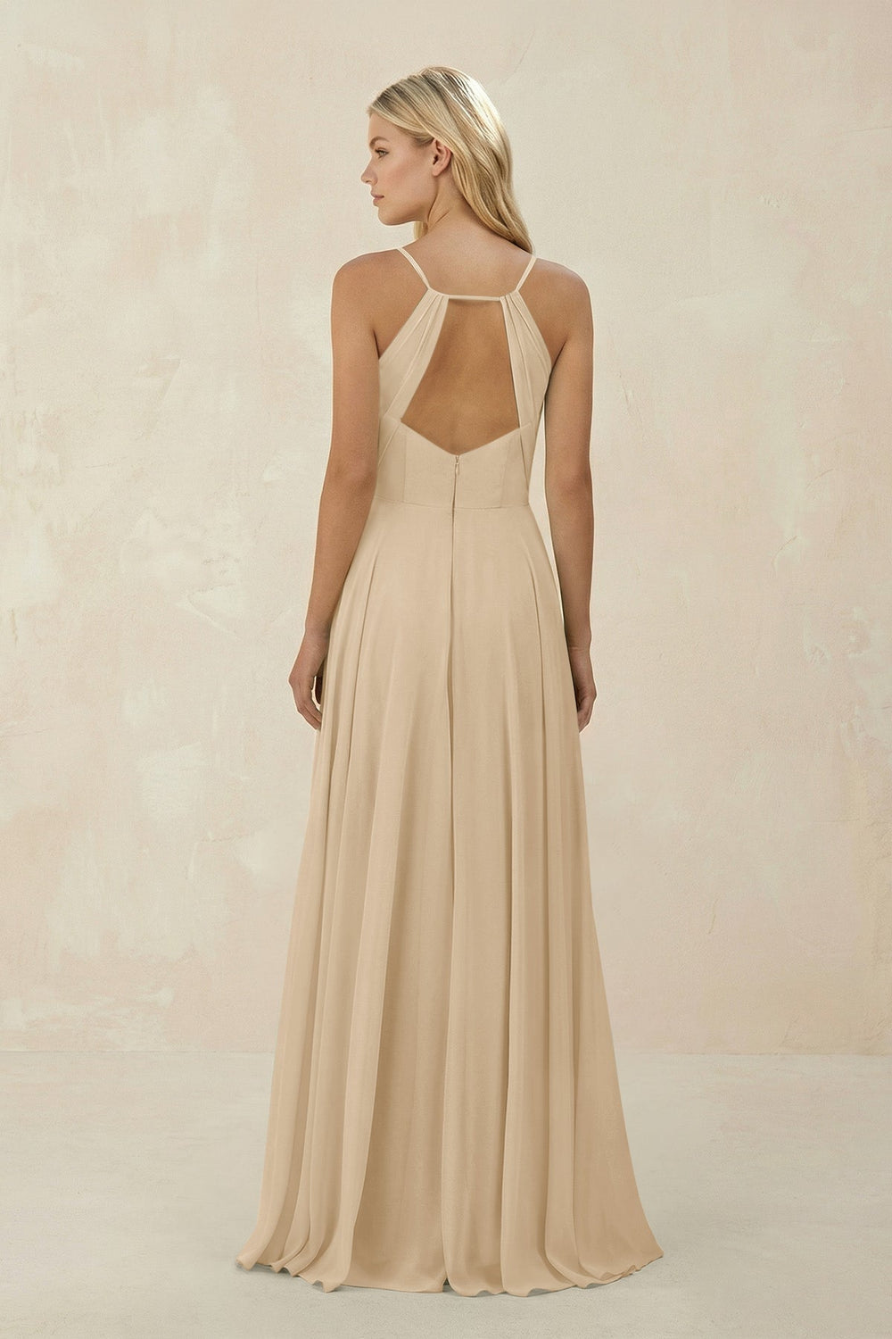Spaghetti Strap A-Line Chiffon Bridesmaid Dress in Champagne