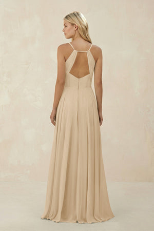 Champagne Spaghetti Strap A-Line Chiffon Bridesmaid Dress (2) | KISSBRIDAL