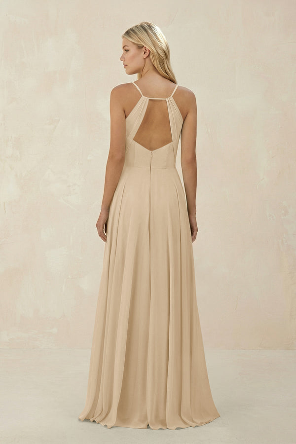 Champagne Spaghetti Strap A-Line Chiffon Bridesmaid Dress (2) | KISSBRIDAL